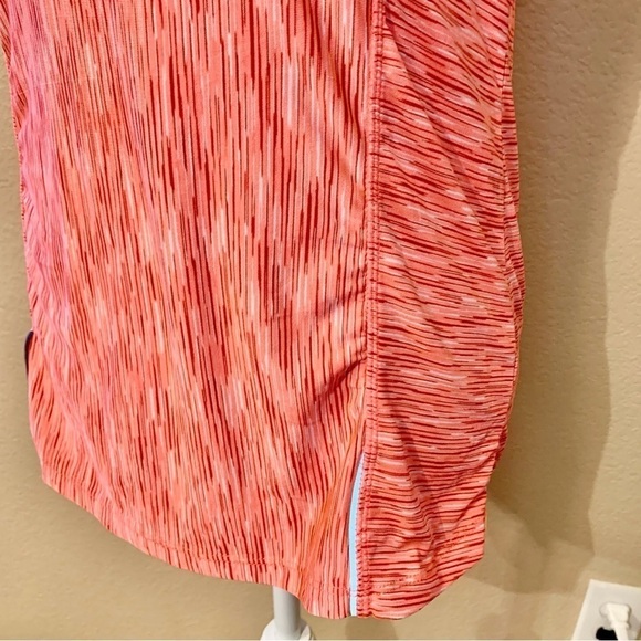Velocity Athletic Top Large Coral Burgundy Grey Stripes Short-Sleeve Stretch - Picture 7 of 12